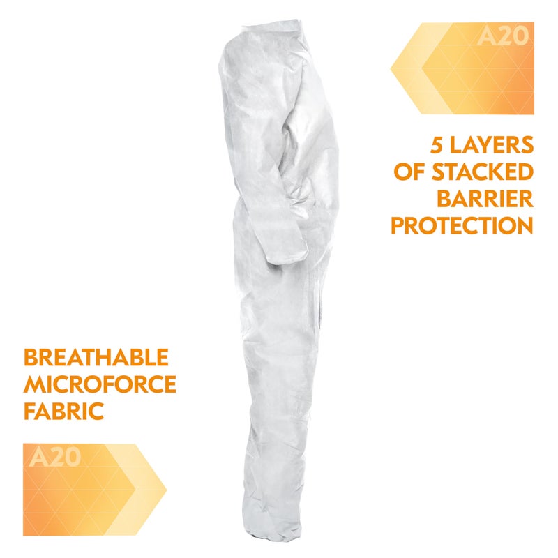 KleenGuard A20 Elastic Wrist and Ankle Coverall, 2X, White (37718), REFLEX Design, Zip Front - Image 4